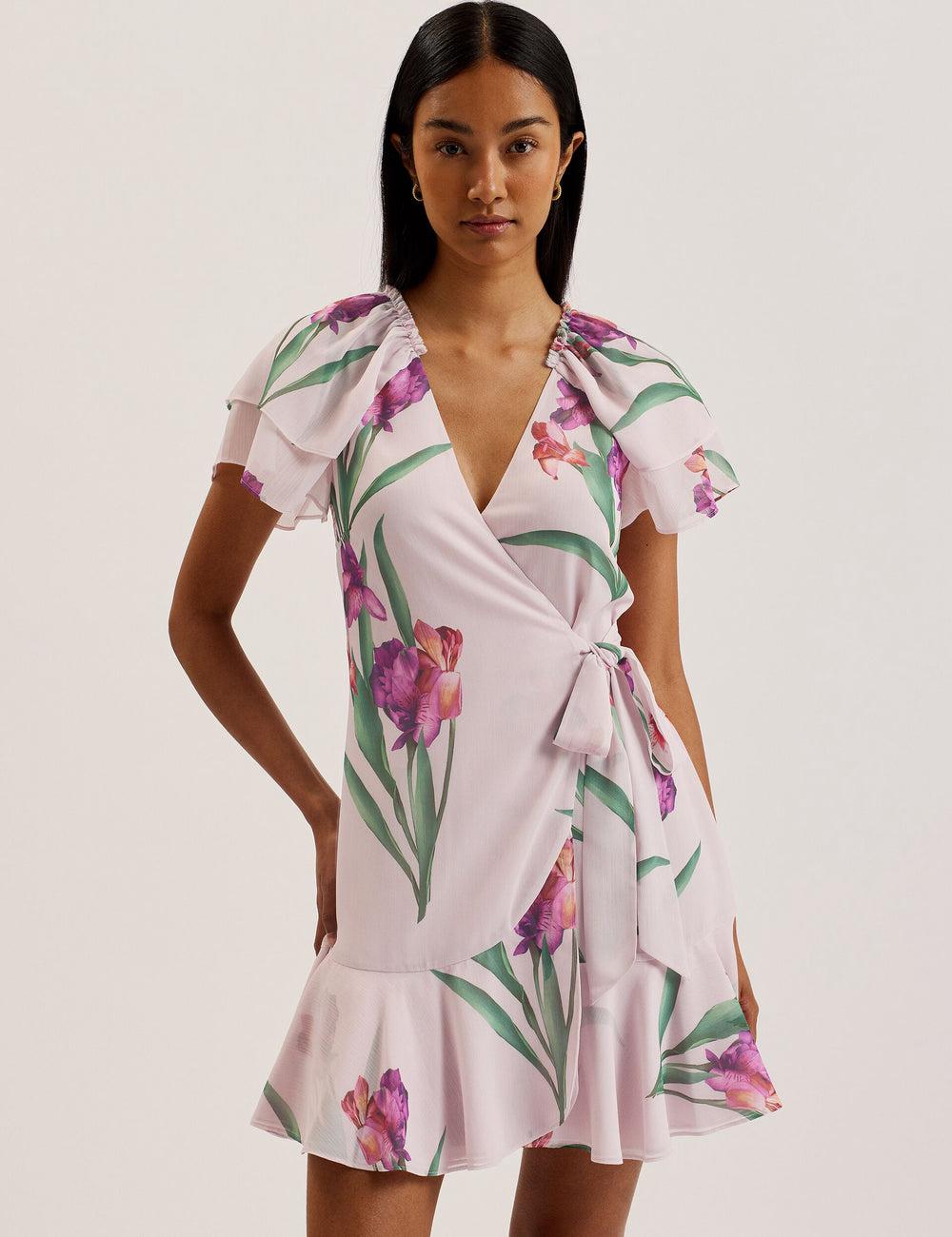Pink Ted Baker FASNIA - Floral Angel Sleeve Wrap Women Mini Dresses | Canada  VND-983470