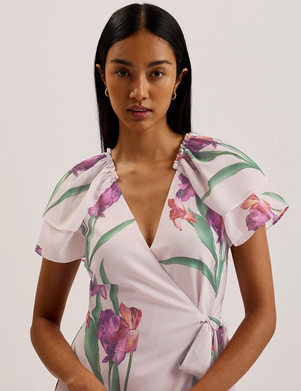 Pink Ted Baker FASNIA - Floral Angel Sleeve Wrap Women Mini Dresses | Canada  VND-983470