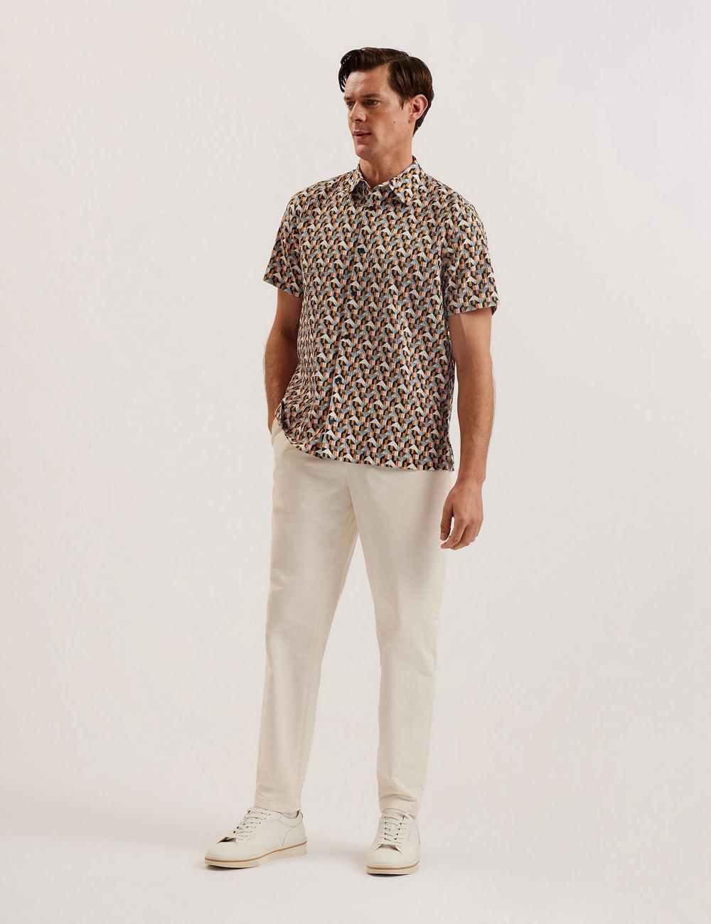 Pink Ted Baker GASTONS - Short Sleeve Geo Print Seersucker Men Casual Shirts | Canada  NYA-746805