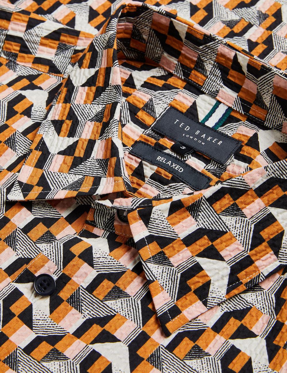 Pink Ted Baker GASTONS - Short Sleeve Geo Print Seersucker Men Casual Shirts | Canada  NYA-746805