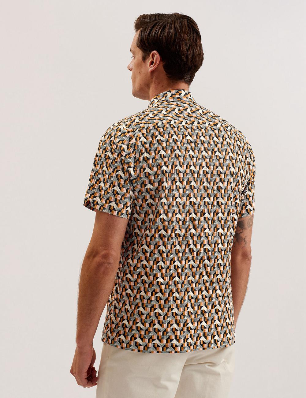 Pink Ted Baker GASTONS - Short Sleeve Geo Print Seersucker Men Casual Shirts | Canada  NYA-746805