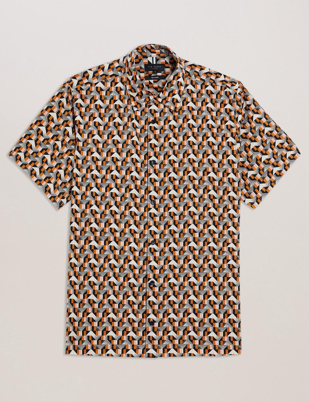 Pink Ted Baker GASTONS - Short Sleeve Geo Print Seersucker Men Casual Shirts | Canada  NYA-746805