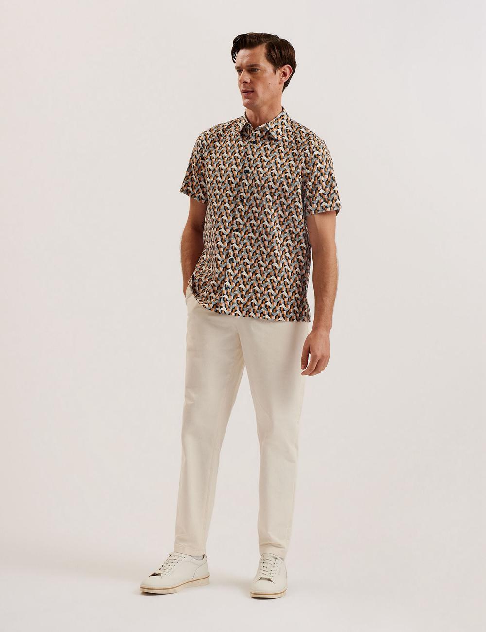 Pink Ted Baker GASTONS - Short Sleeve Geo Print Seersucker Men Casual Shirts | Canada  NYA-746805