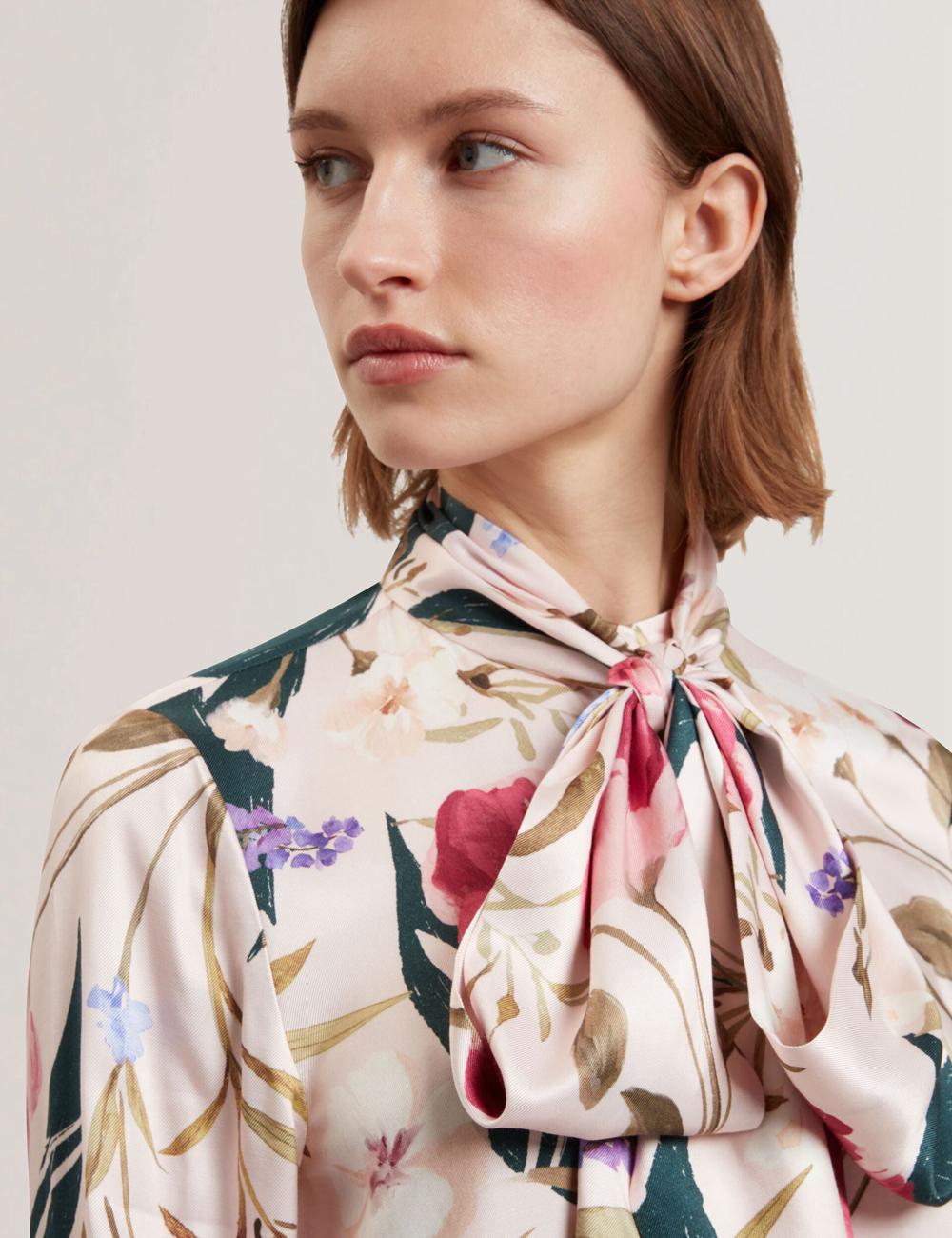 Pink Ted Baker LEEYAA - Floral Print Neck Longline Women Blouses | Canada  HGD-915067