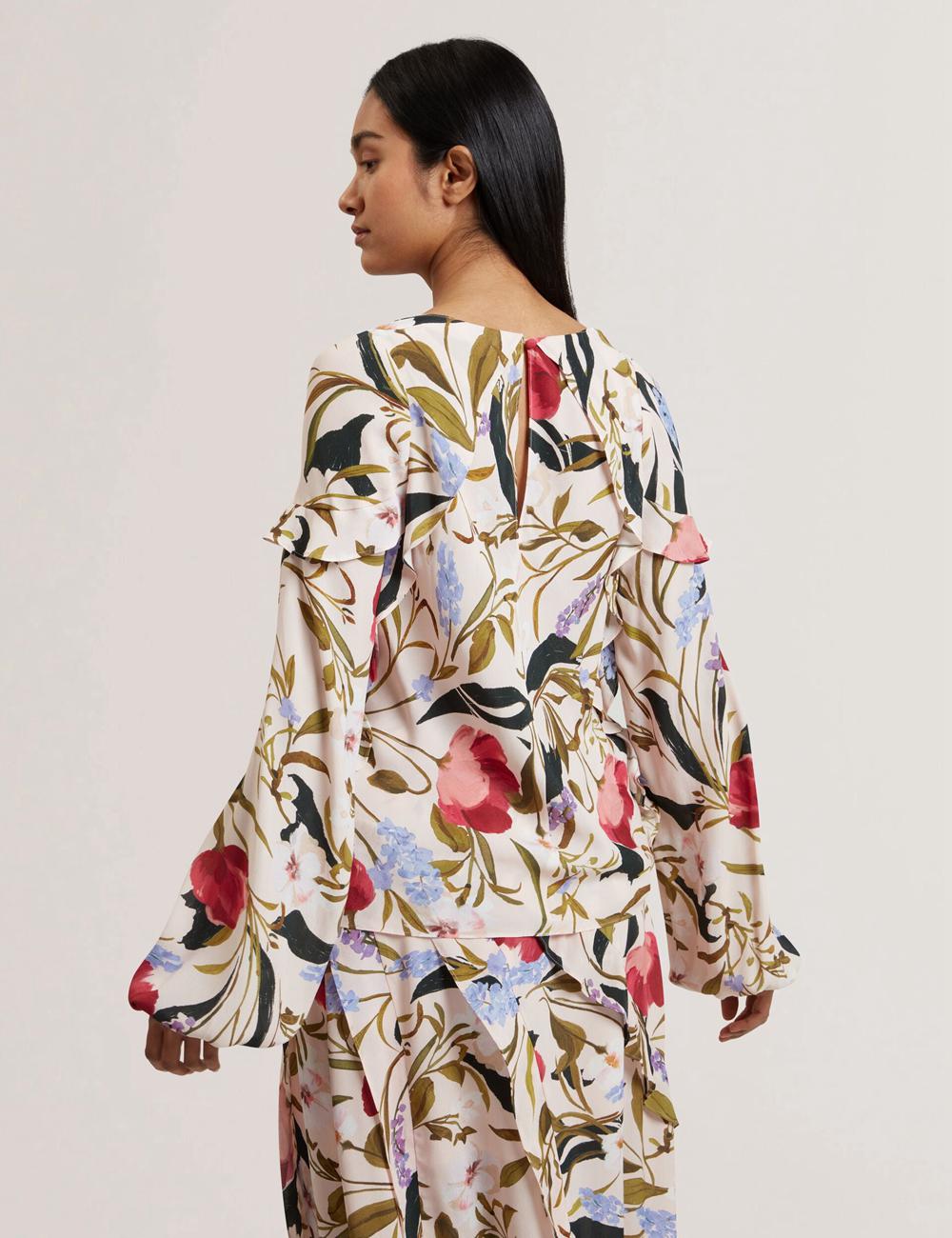 Pink Ted Baker MINASA - Floral Print Frill Trim Long Sleeve Women Blouses | Canada  ZQS-849651