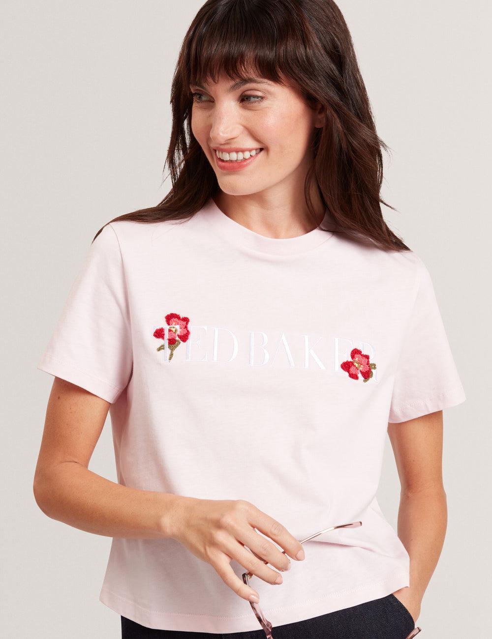 Pink Ted Baker MOLII - Embroidered Logo Cropped Cotton Women T-Shirts | Canada  UBO-693185