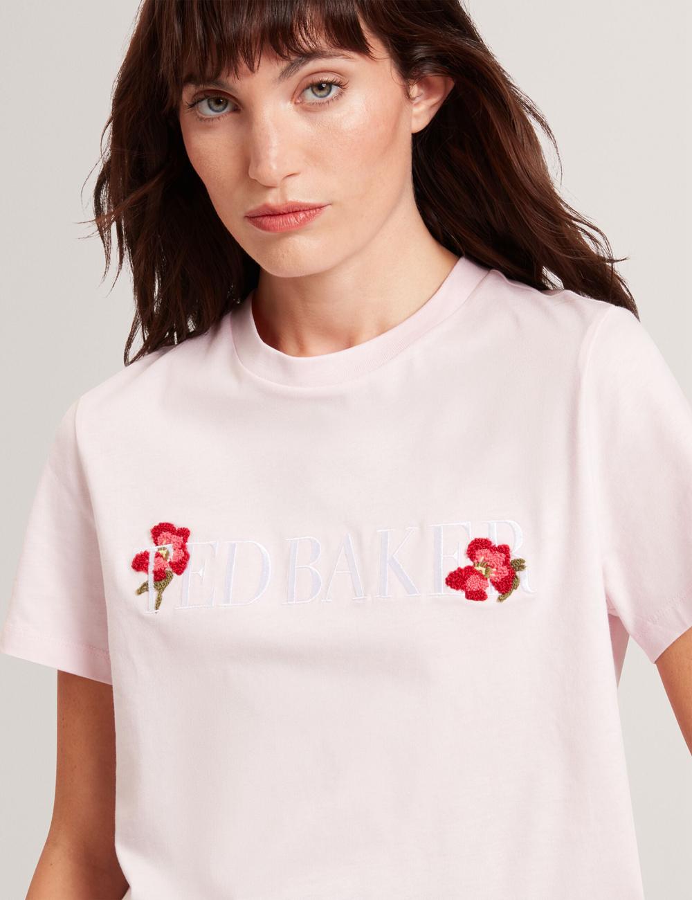 Pink Ted Baker MOLII - Embroidered Logo Cropped Cotton Women T-Shirts | Canada  UBO-693185