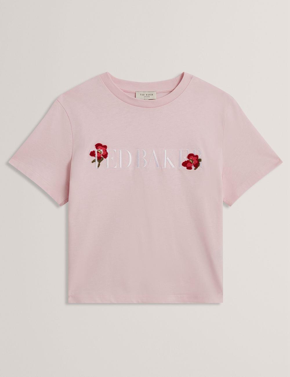 Pink Ted Baker MOLII - Embroidered Logo Cropped Cotton Women T-Shirts | Canada  UBO-693185