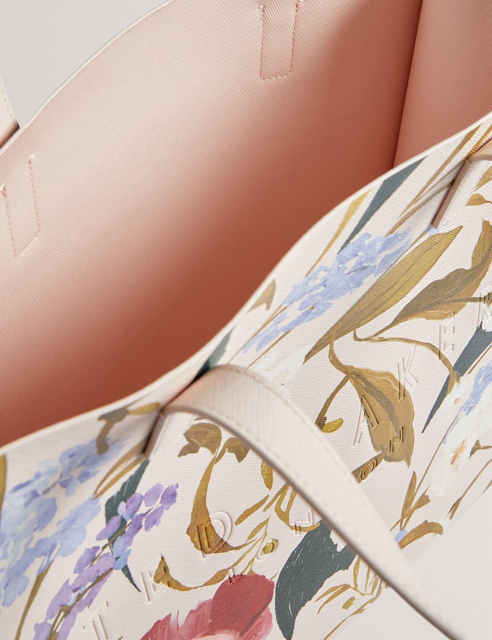 Pink Ted Baker PALAMAA - Floral Print PU Leather Large Women Tote Bags | Canada  LFV-428179