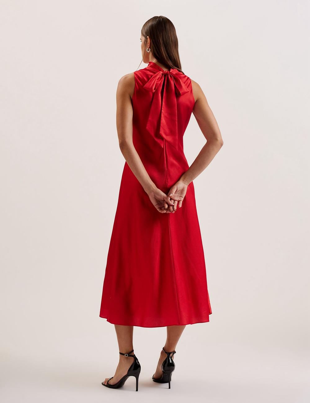 Red Ted Baker ALIARA - Floral Satin High Neck Sleeveless Women Midi Dresses | Canada  LWS-103984