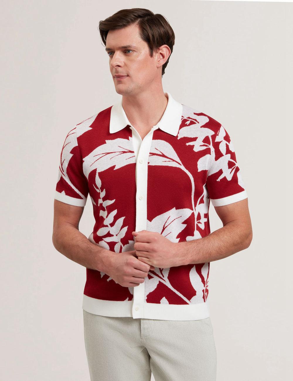 Red Ted Baker EDSON - Short Sleeve Button Through Floral Men Polos Shirts | Canada  PCO-072385