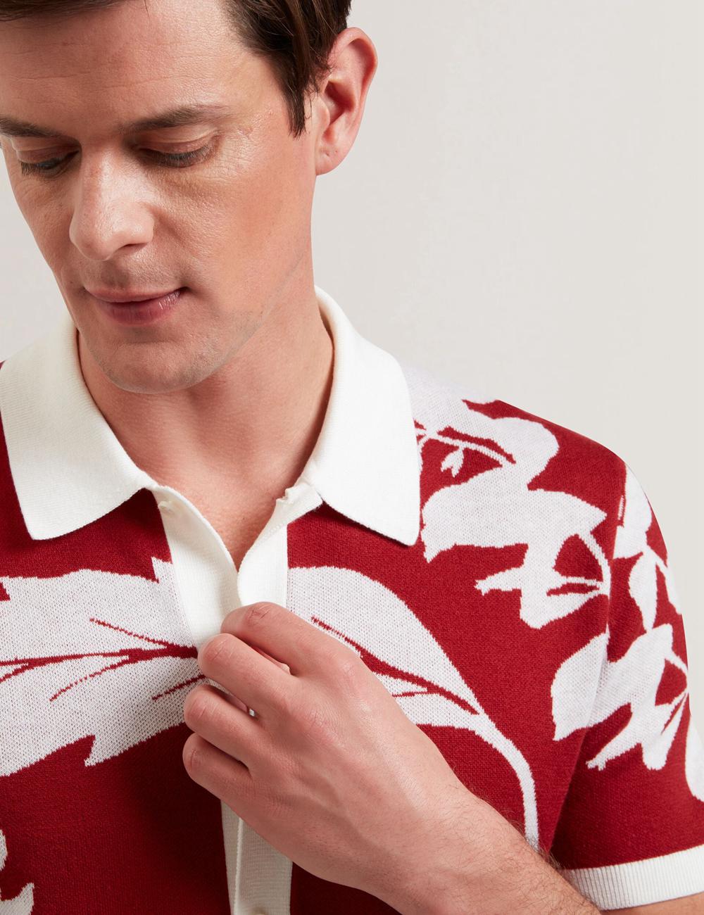 Red Ted Baker EDSON - Short Sleeve Button Through Floral Men Polos Shirts | Canada  PCO-072385