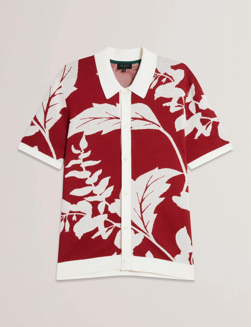 Red Ted Baker EDSON - Short Sleeve Button Through Floral Men Polos Shirts | Canada  PCO-072385