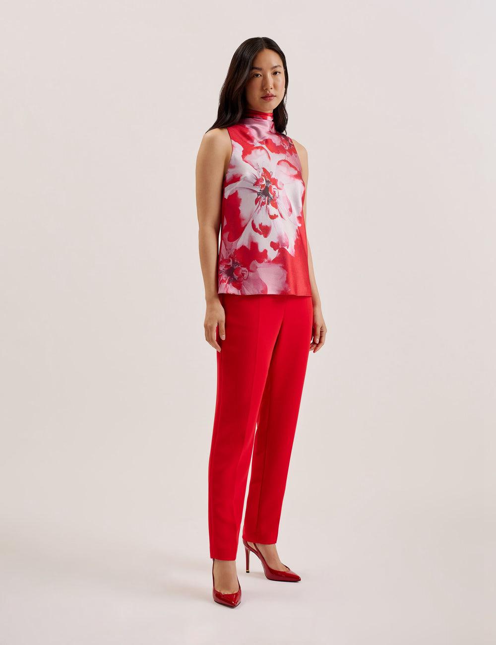 Red Ted Baker KOHANA - Floral Satin High Neck Sleeveless Top Women Blouses | Canada  MUD-401365