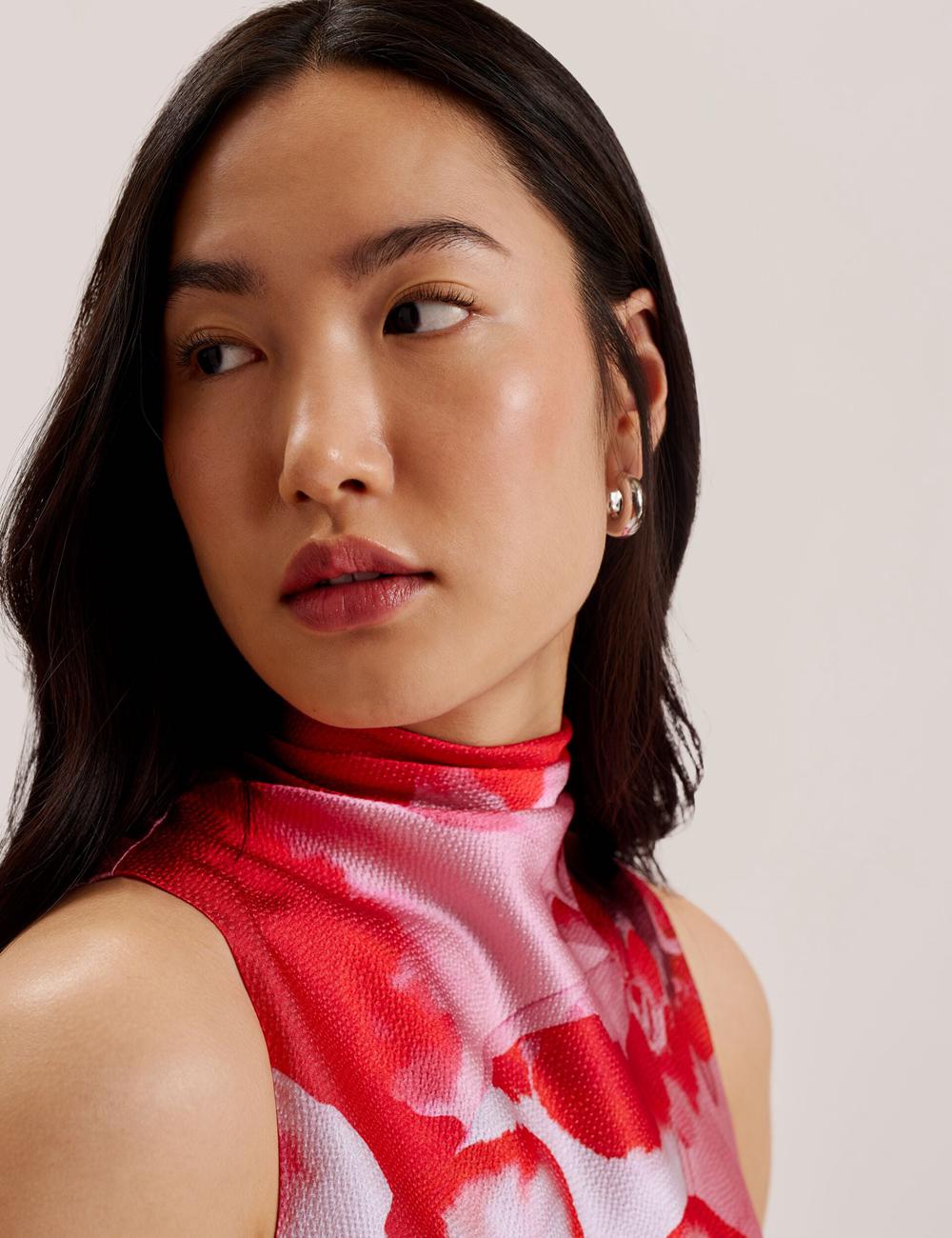 Red Ted Baker KOHANA - Floral Satin High Neck Sleeveless Top Women Blouses | Canada  MUD-401365