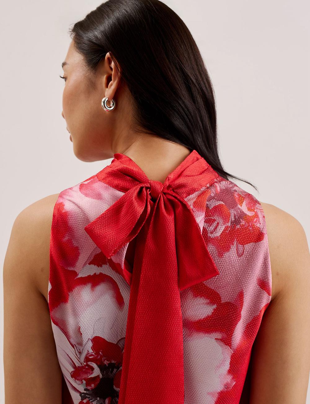 Red Ted Baker KOHANA - Floral Satin High Neck Sleeveless Top Women Blouses | Canada  MUD-401365