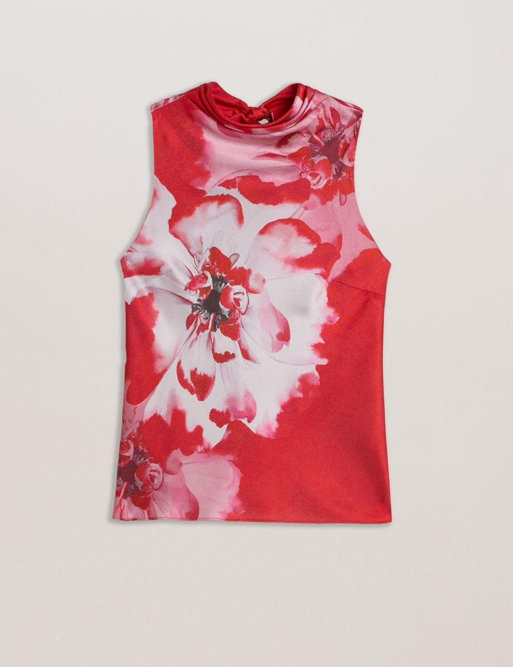 Red Ted Baker KOHANA - Floral Satin High Neck Sleeveless Top Women Blouses | Canada  MUD-401365