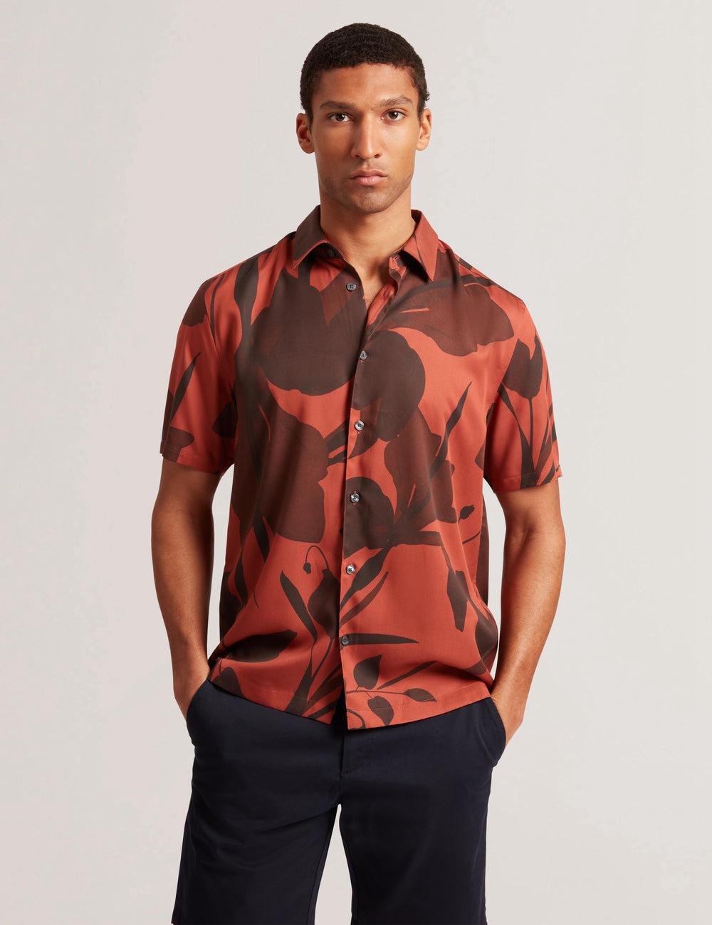 Red Ted Baker PINEDA - Short Sleeve Relaxed Floral Print Men Casual Shirts | Canada  XGA-869174
