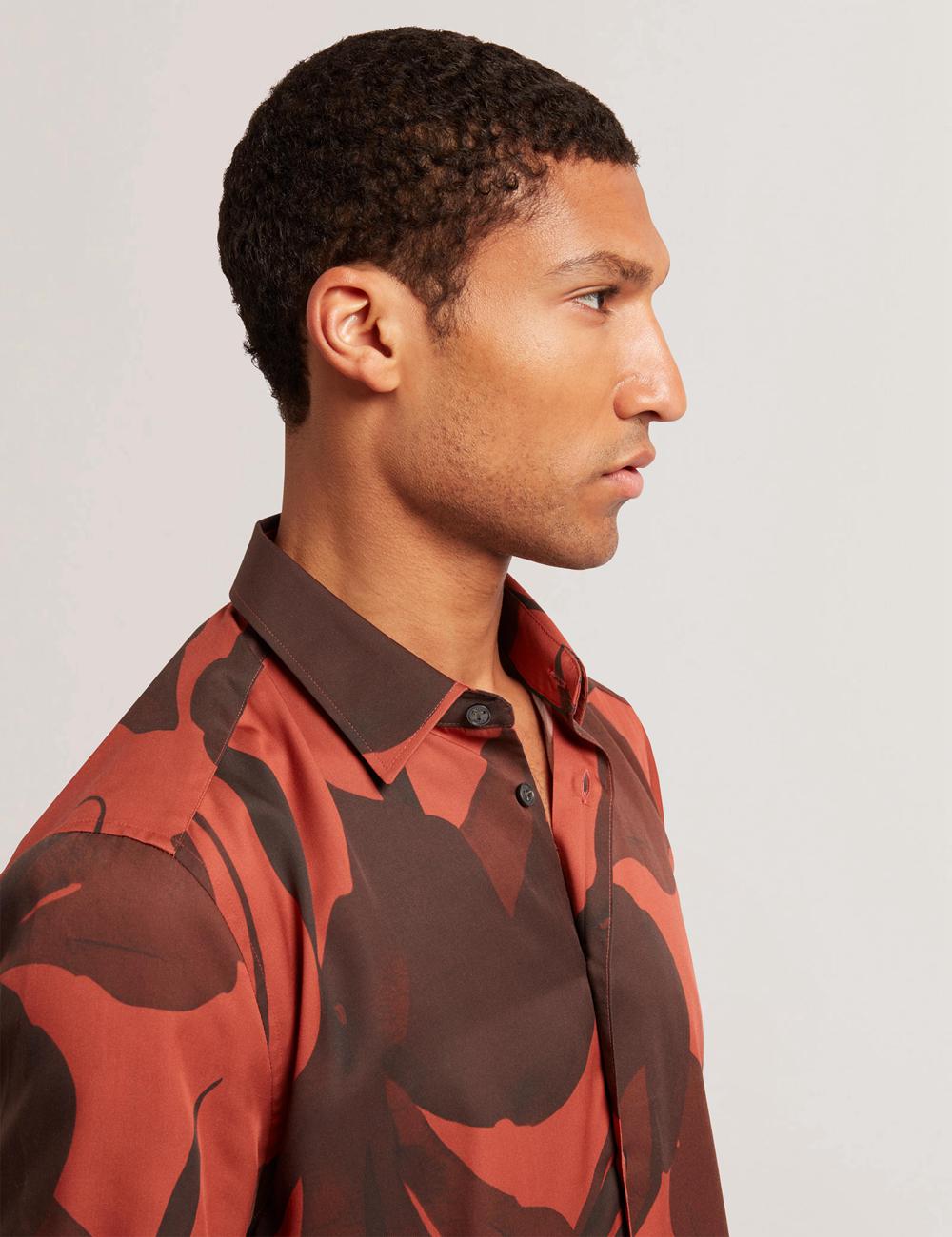 Red Ted Baker PINEDA - Short Sleeve Relaxed Floral Print Men Casual Shirts | Canada  XGA-869174