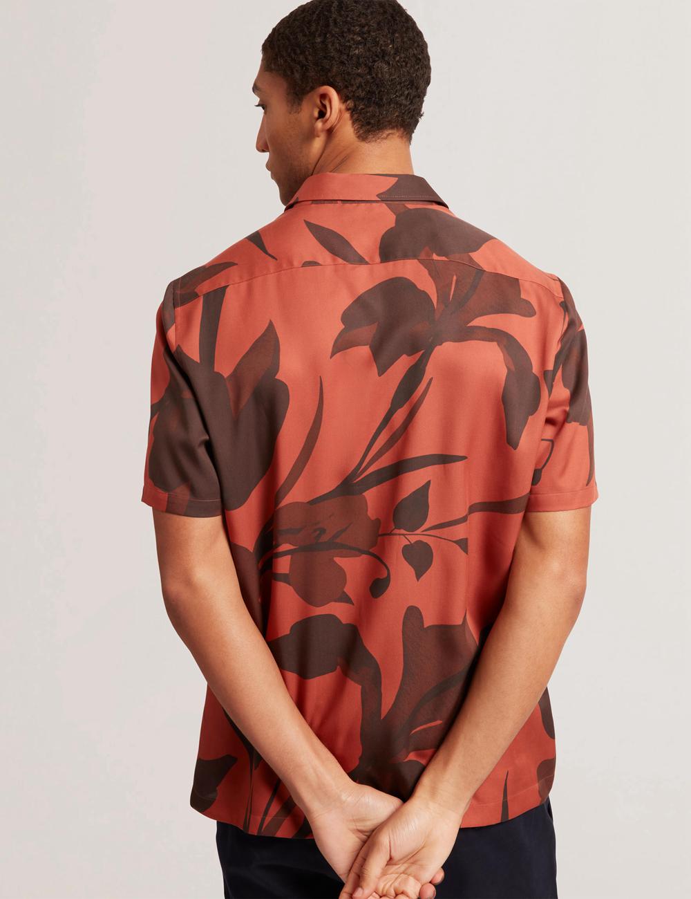 Red Ted Baker PINEDA - Short Sleeve Relaxed Floral Print Men Casual Shirts | Canada  XGA-869174