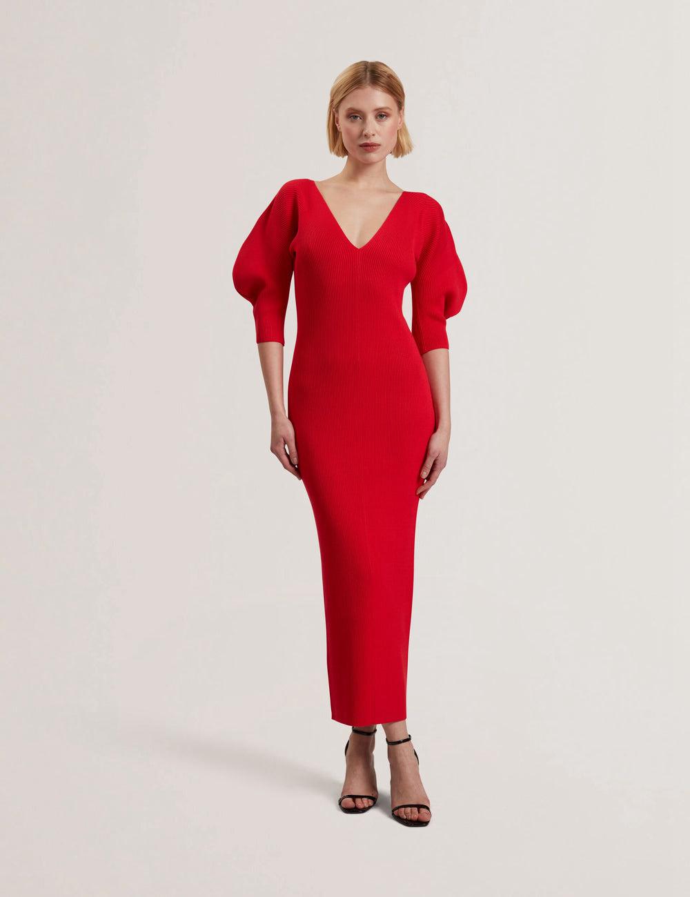Red Ted Baker PRICILA - Shaped Sleeve Knitted Bodycon Women Midi Dresses | Canada  PMY-052941