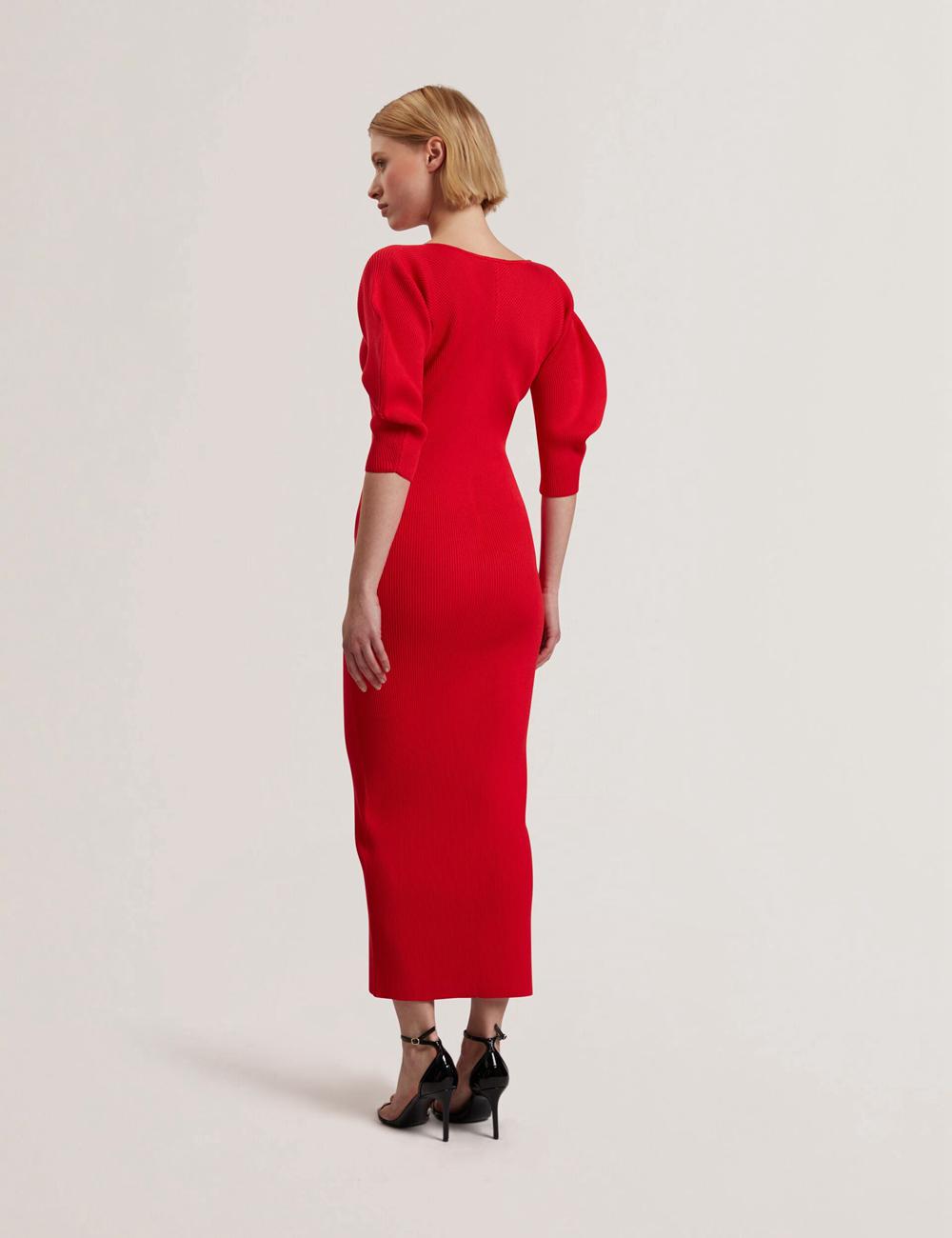 Red Ted Baker PRICILA - Shaped Sleeve Knitted Bodycon Women Midi Dresses | Canada  PMY-052941