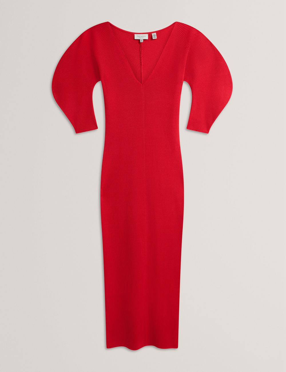 Red Ted Baker PRICILA - Shaped Sleeve Knitted Bodycon Women Midi Dresses | Canada  PMY-052941