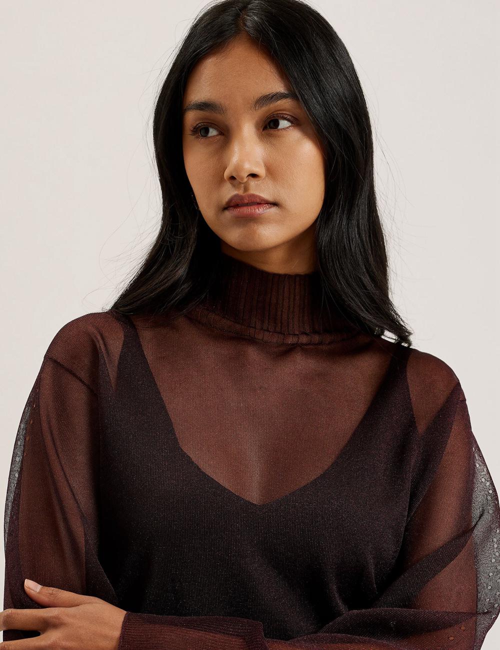 Red Ted Baker TAYLAW - Shimmer Sheer Knit Funnel Neck Top Women Jumpers | Canada  LTU-326091