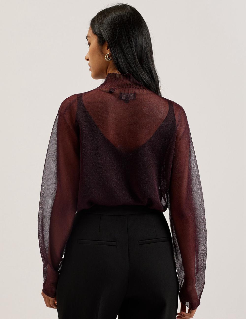 Red Ted Baker TAYLAW - Shimmer Sheer Knit Funnel Neck Top Women Jumpers | Canada  LTU-326091