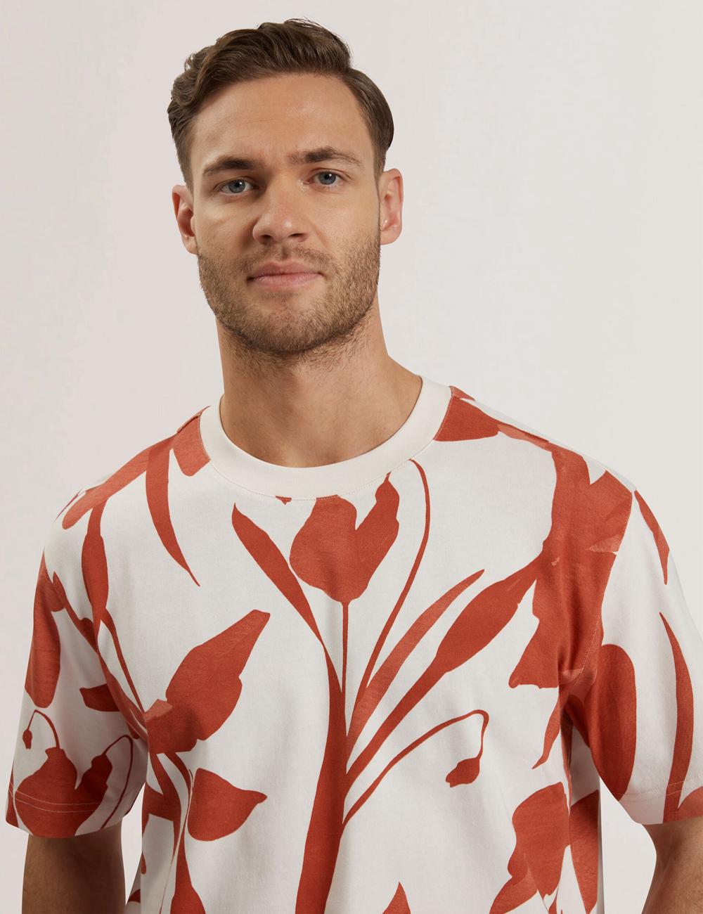 Red Ted Baker YIANNOS - Floral Print Heavyweight Cotton Men T-Shirts | Canada  TXY-087126