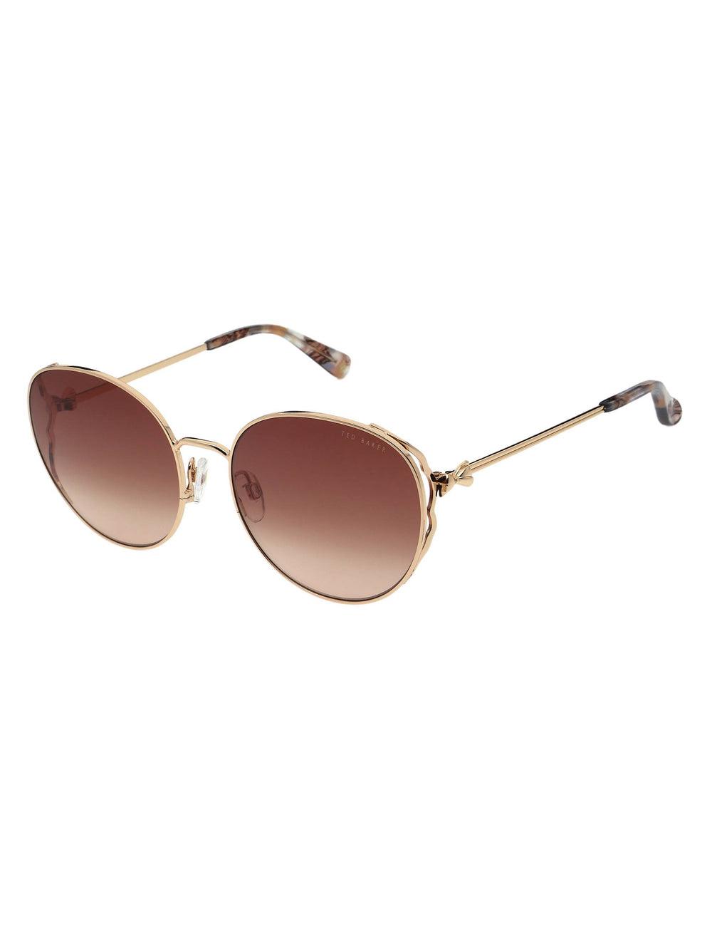 Shiny Light Rose Ted Baker LAKE - Round Metal Frame Bow Detail Women Sunglasses | Canada  EFB-946528