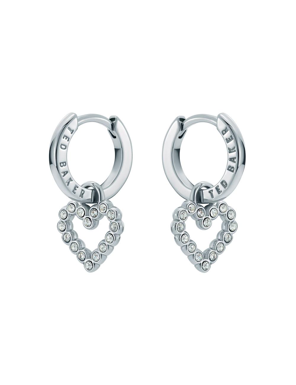 Silver Ted Baker AMORA - Crystal Open Heart Huggie Women Earrings | Canada  KBA-012654