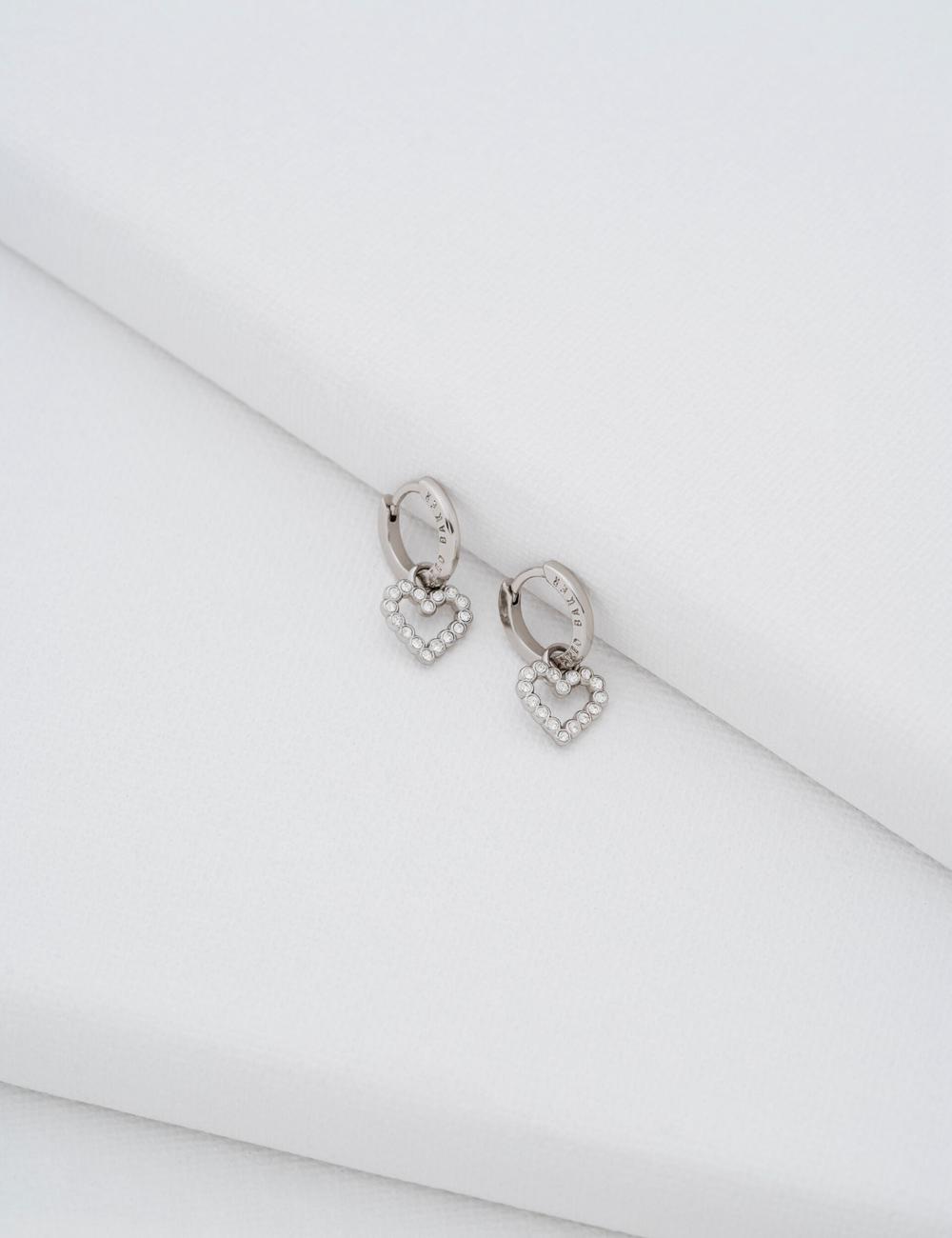 Silver Ted Baker AMORA - Crystal Open Heart Huggie Women Earrings | Canada  KBA-012654