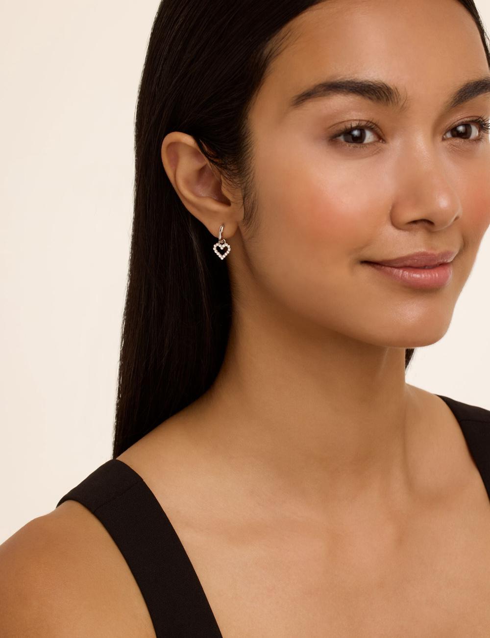 Silver Ted Baker AMORA - Crystal Open Heart Huggie Women Earrings | Canada  KBA-012654