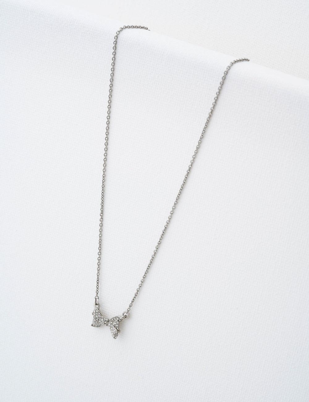Silver Ted Baker BARSIE - Crystal Bow Pendant Women Necklaces | Canada  JUR-647803