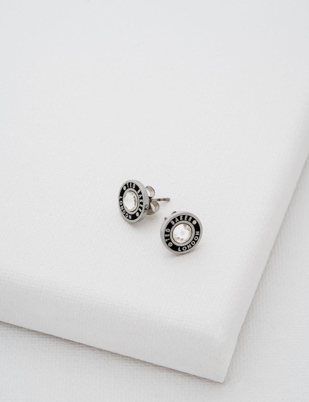 Silver Ted Baker CHERELLE - Branded Crystal Button Stud Women Earrings | Canada  BFT-041698