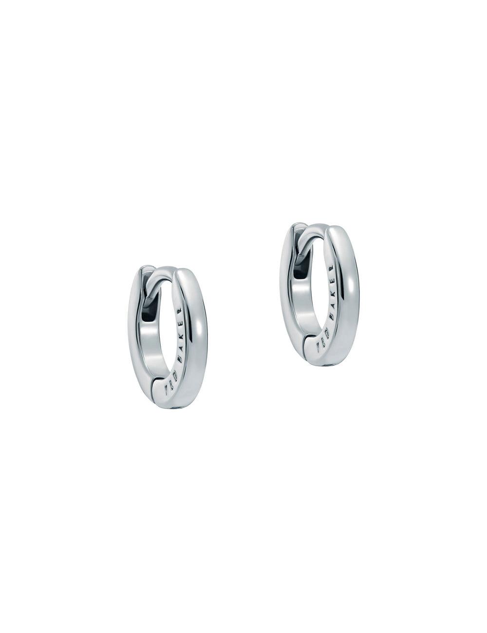 Silver Ted Baker CRISETE - Engraved Logo Huggie Hoop Women Earrings | Canada  MCW-536972