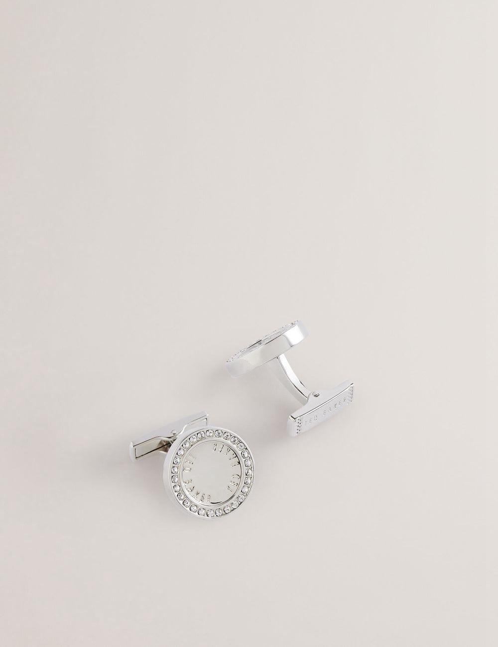 Silver Ted Baker CRUZ - Crystal Border Logo Round Men Cufflinks | Canada  CVB-643902