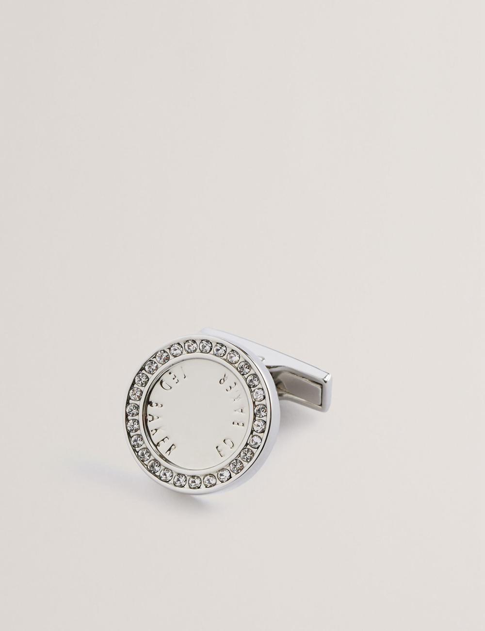 Silver Ted Baker CRUZ - Crystal Border Logo Round Men Cufflinks | Canada  CVB-643902