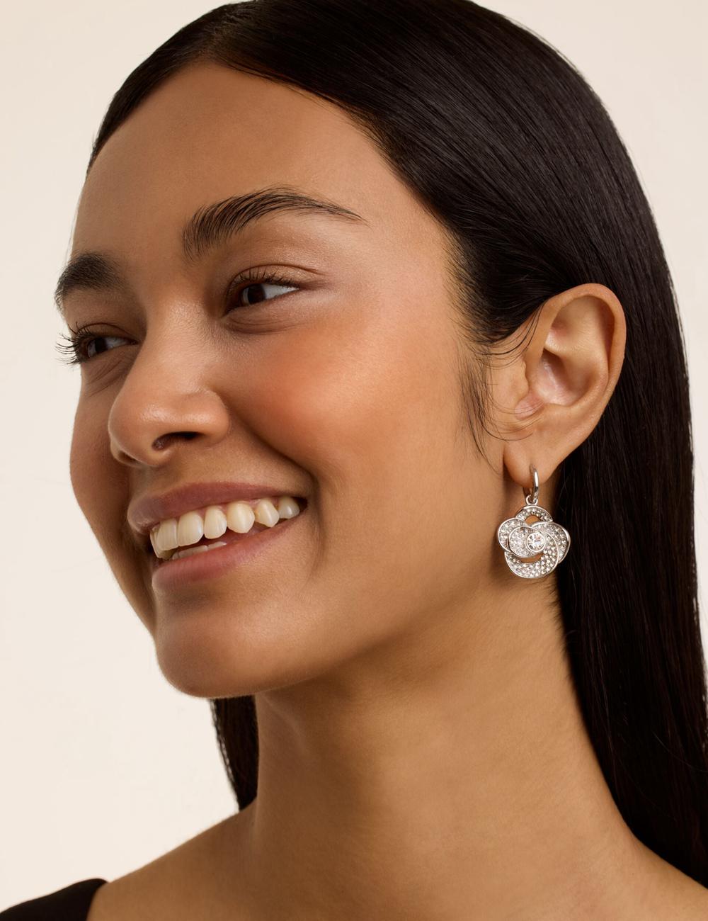 Silver Ted Baker FLORENCE - Crystal Flower Pendant Huggie Women Earrings | Canada  NAE-386120