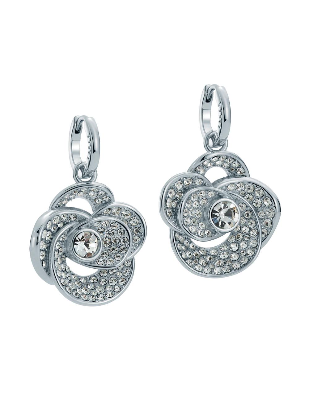 Silver Ted Baker FLORENCE - Crystal Flower Pendant Huggie Women Earrings | Canada  NAE-386120