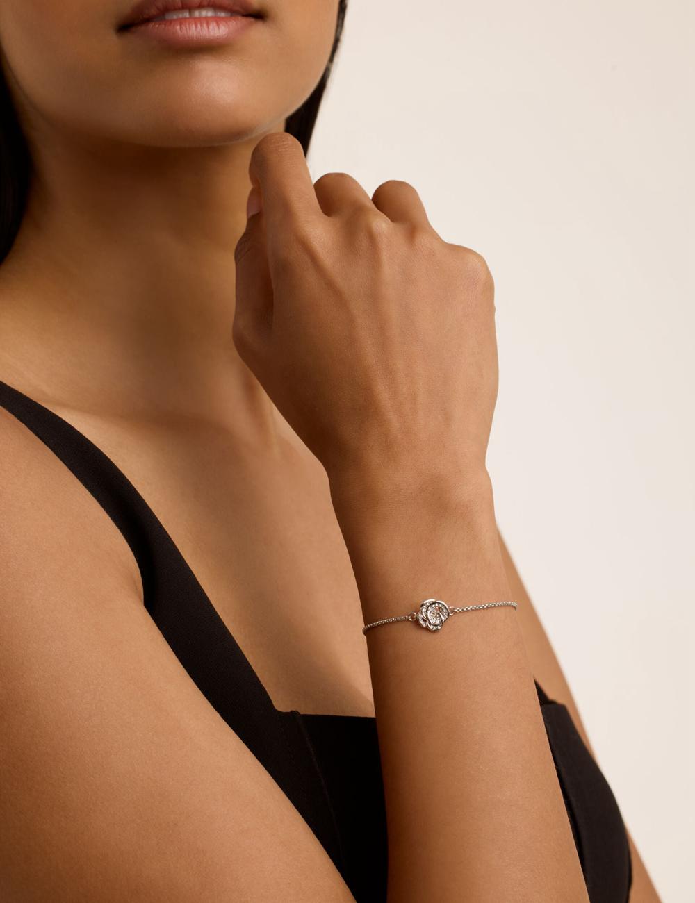 Silver Ted Baker FLORINA - Crystal Flower Adjustable Slider Women Bracelets | Canada  HDN-678023