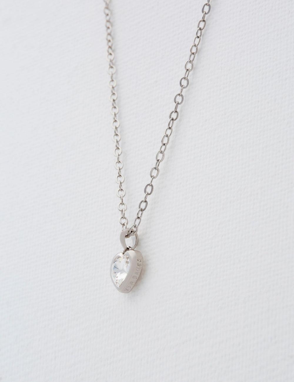 Silver Ted Baker HANNELA - Solitaire Crystal Heart Pendant Women Necklaces | Canada  CAJ-052371