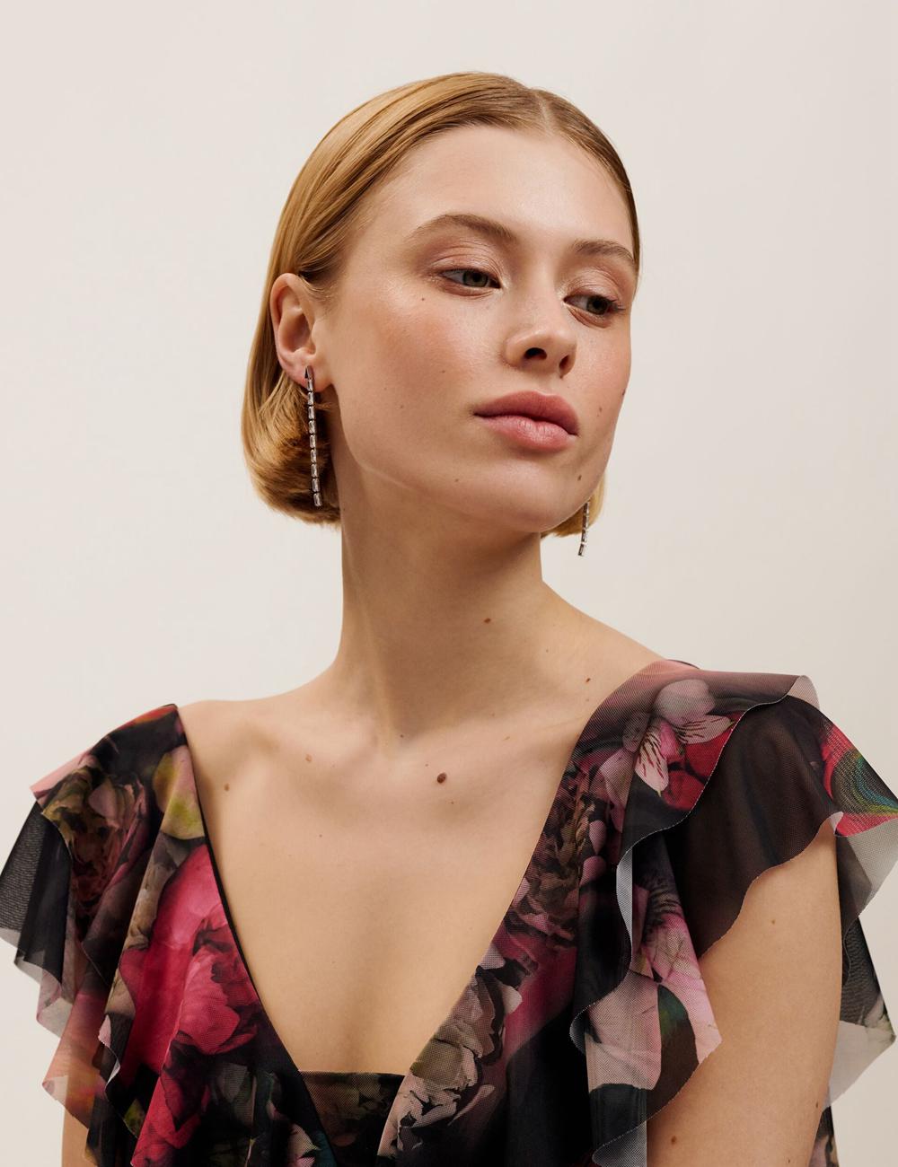 Silver Ted Baker ISALIE - Baguette Crystal Long Drop Women Earrings | Canada  ILU-058417