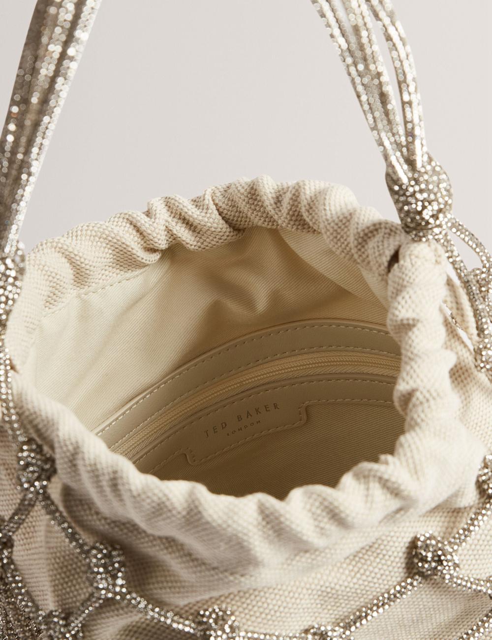 Silver Ted Baker KYLISA - Crystal Cage Top Handle Canvas Women Bucket Bags | Canada  ZOY-467158