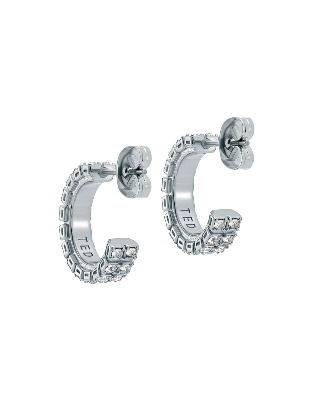 Silver Ted Baker MELLRIE - Double Row Crystal Hoop Women Earrings | Canada  RTK-431920