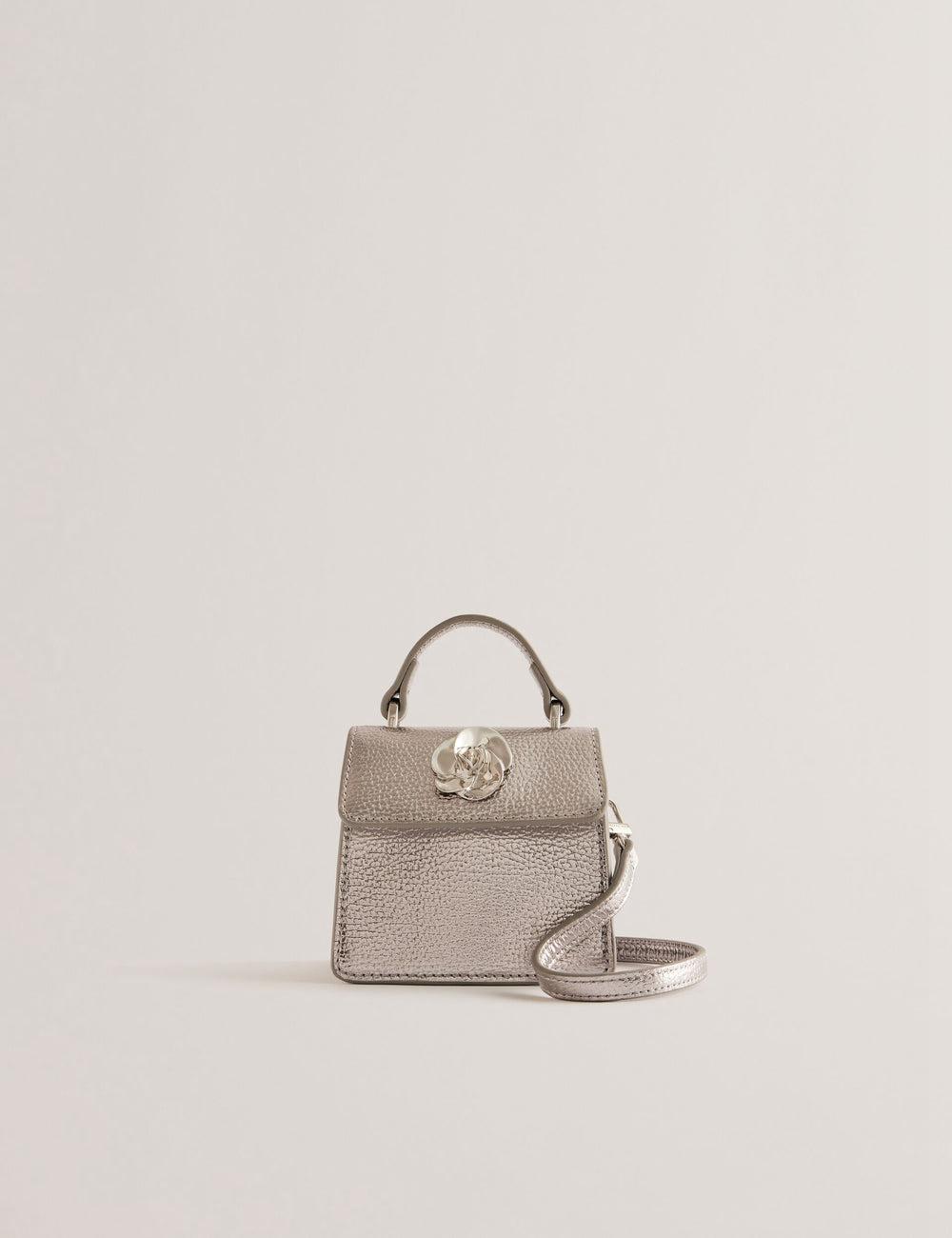 Silver Ted Baker ROSLIE - Metallic Leather Mini Top Handle Women Shoulder Bags | Canada  OVK-210486