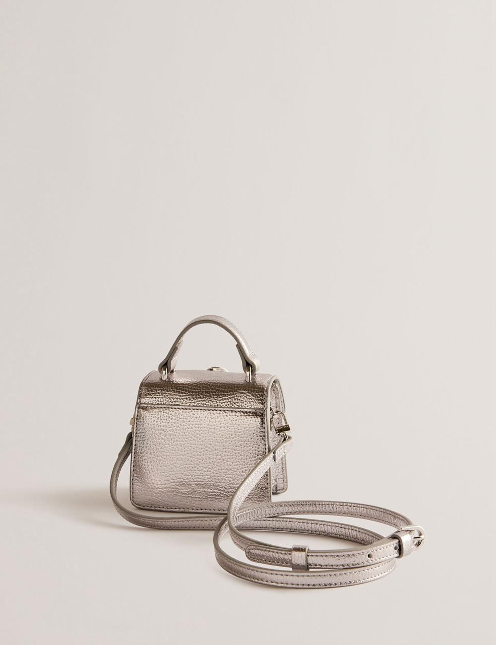 Silver Ted Baker ROSLIE - Metallic Leather Mini Top Handle Women Shoulder Bags | Canada  OVK-210486