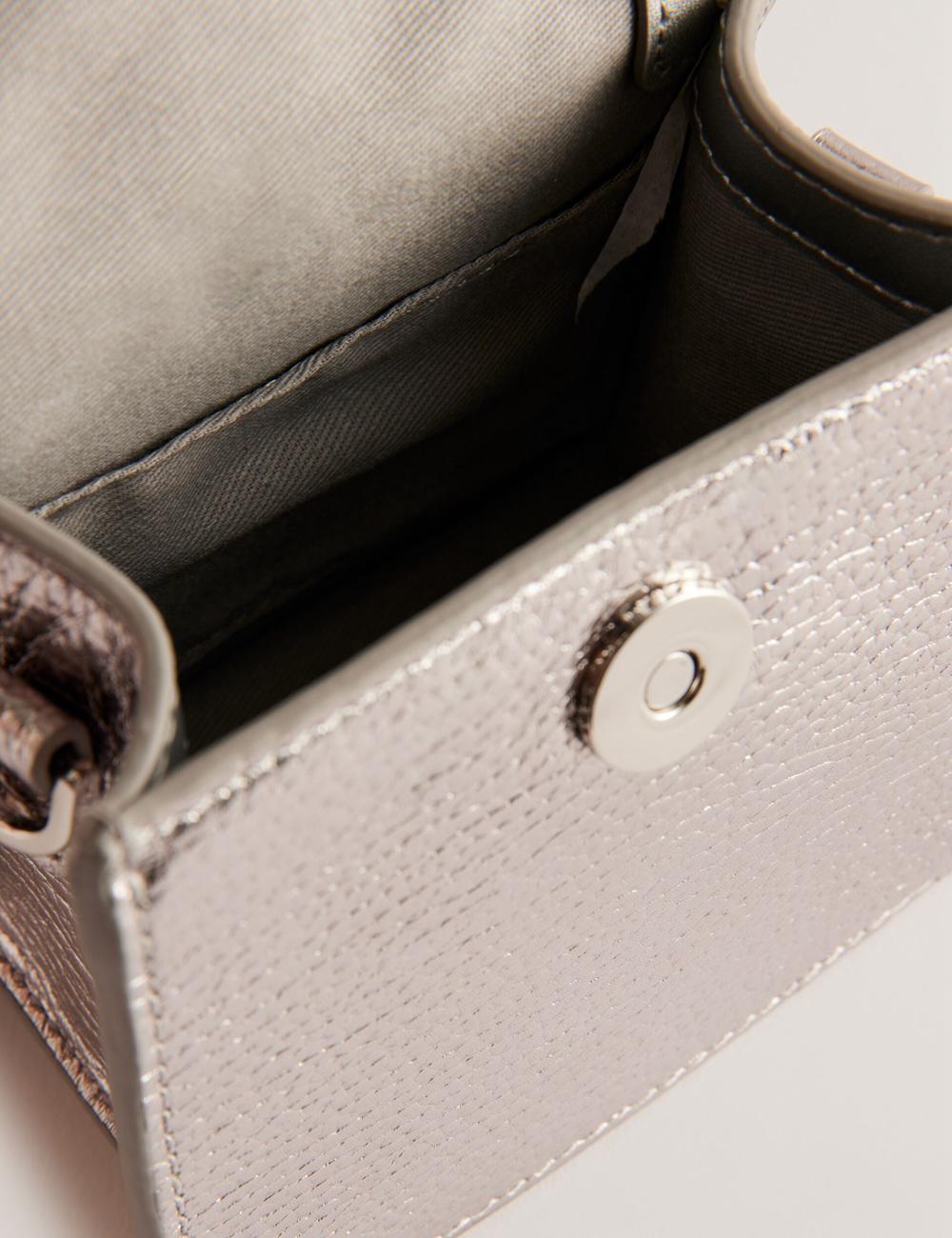 Silver Ted Baker ROSLIE - Metallic Leather Mini Top Handle Women Shoulder Bags | Canada  OVK-210486