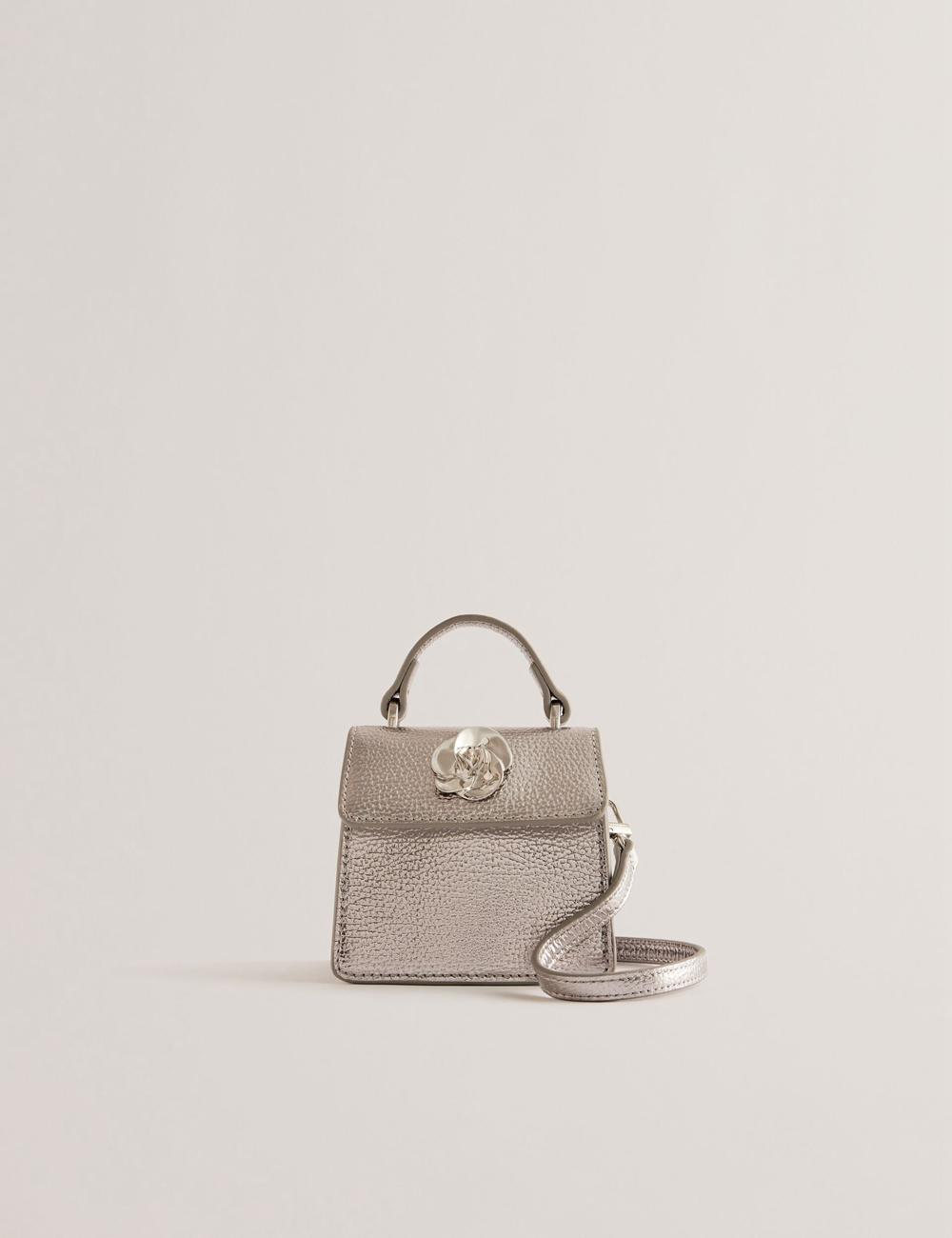 Silver Ted Baker ROSLIE - Metallic Leather Mini Top Handle Women Shoulder Bags | Canada  OVK-210486